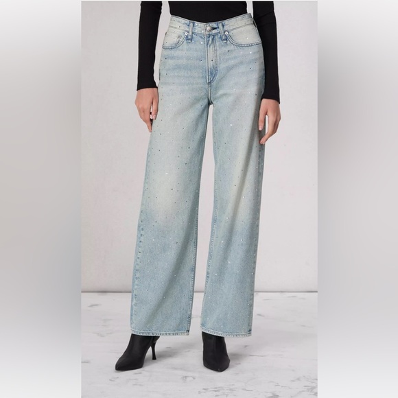 Rag & Bone Logan Bejeweled Wide-Leg Jean in Misty with Jewel Size 28 - Picture 3 of 11